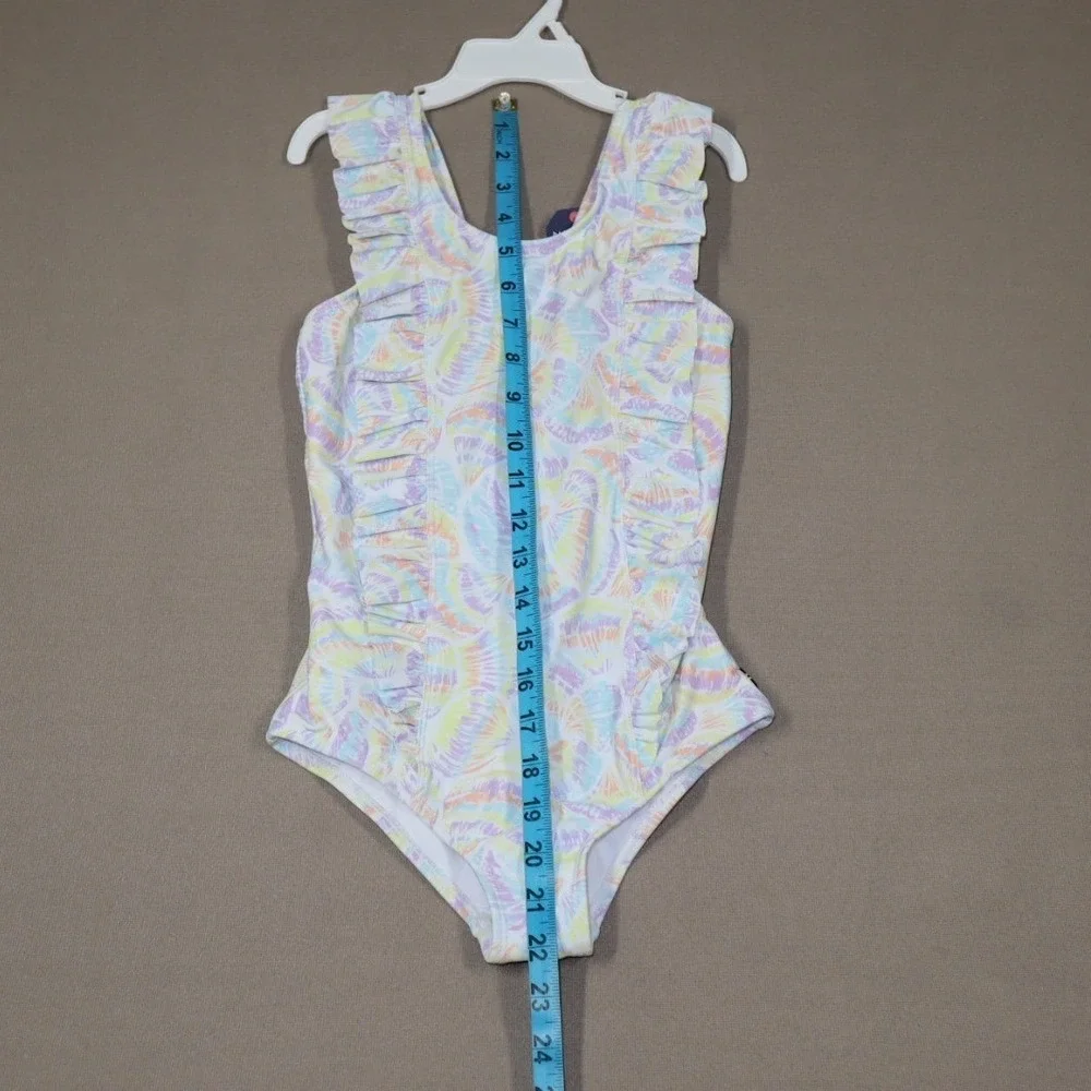 Nautica Big Girls Ruffle Trim Seashell‎ Print One-Piece Swimsuit - Size Medium